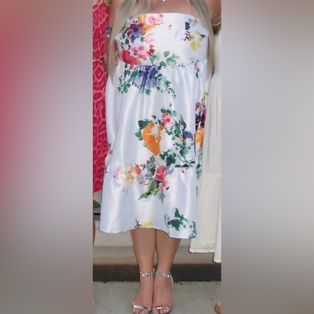Tropical taffeta print off the shoulder babydoll dress